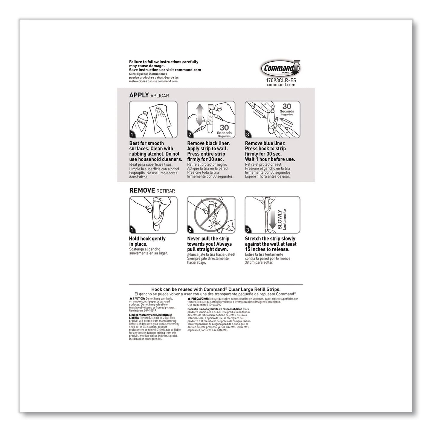 Command™ Large Clear Hooks, Plastic, Supports 4 lb (MMM17093CLRES)