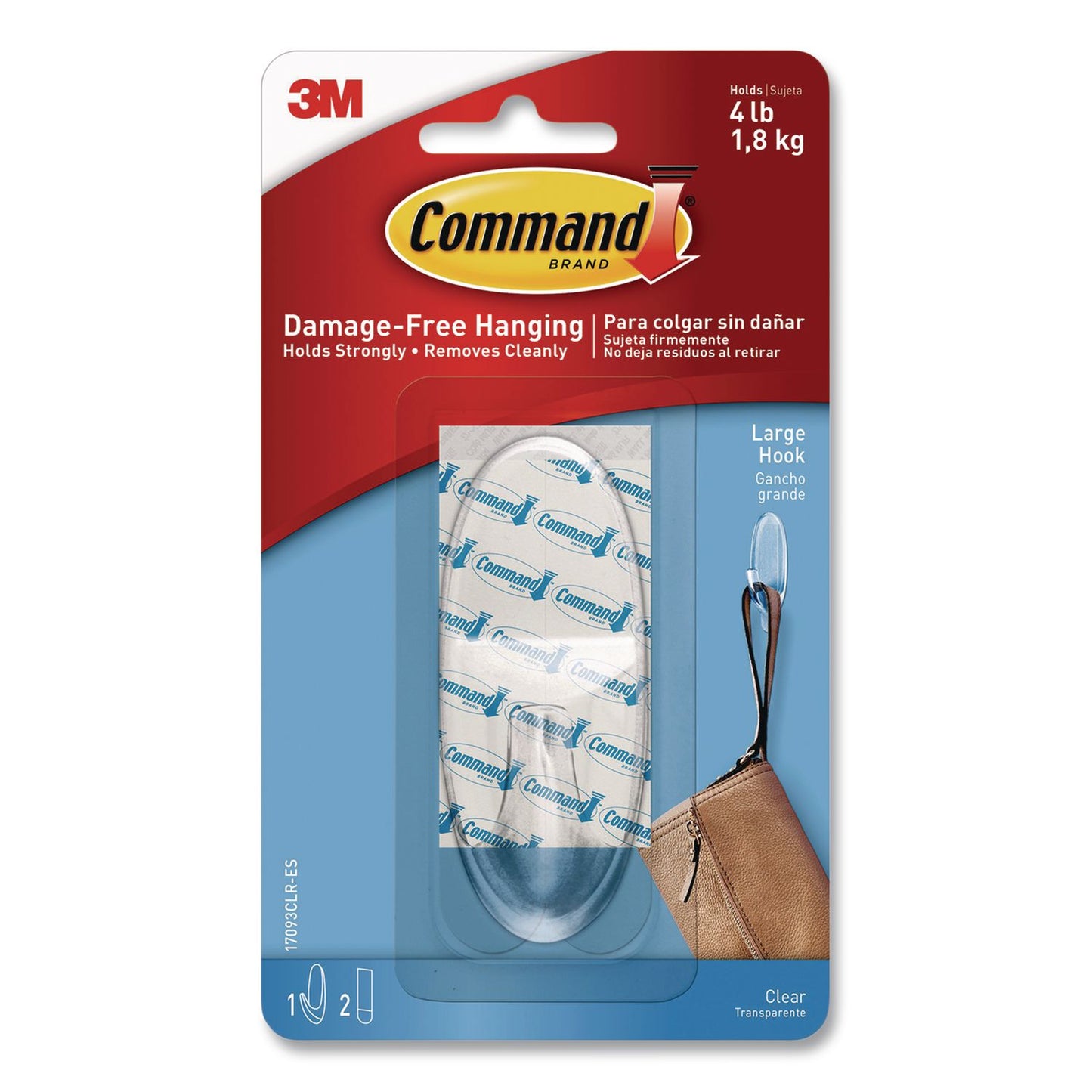 Command™ Large Clear Hooks, Plastic, Supports 4 lb (MMM17093CLRES)