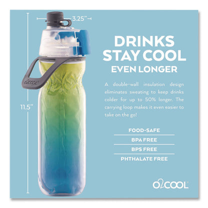 O2COOL® Elite Mist 'N Sip Plastic Double-Wall Insulated Water Bottle, 20 oz, Ombre Blue (OCLHMLDP07OMB)