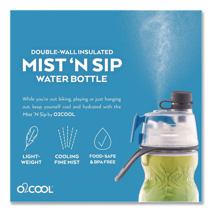 O2COOL® Elite Mist 'N Sip Plastic Double-Wall Insulated Water Bottle, 20 oz, Ombre Blue (OCLHMLDP07OMB)