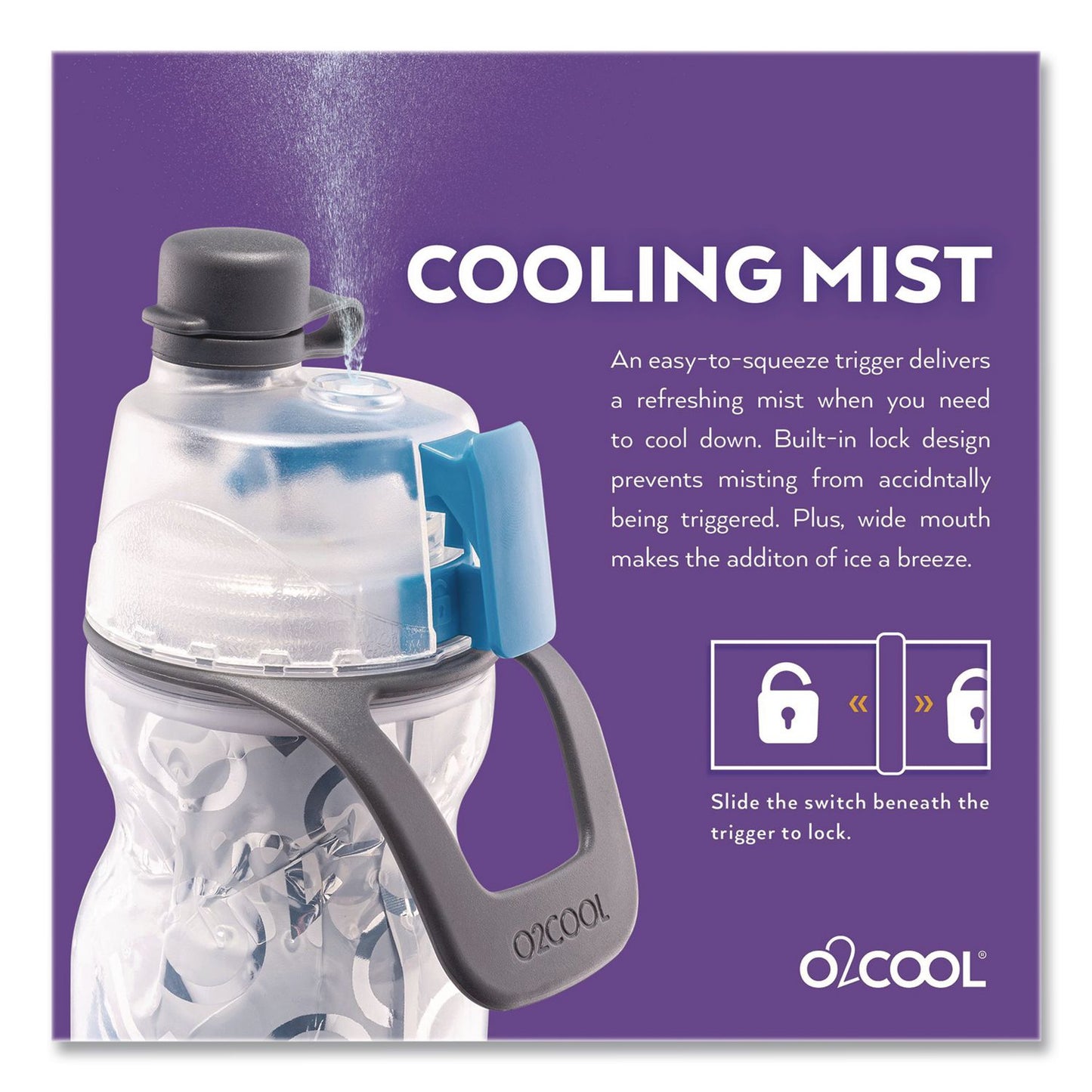 O2COOL® Elite Mist 'N Sip Plastic Double-Wall Insulated Water Bottle, 20 oz, Ombre Blue (OCLHMLDP07OMB)