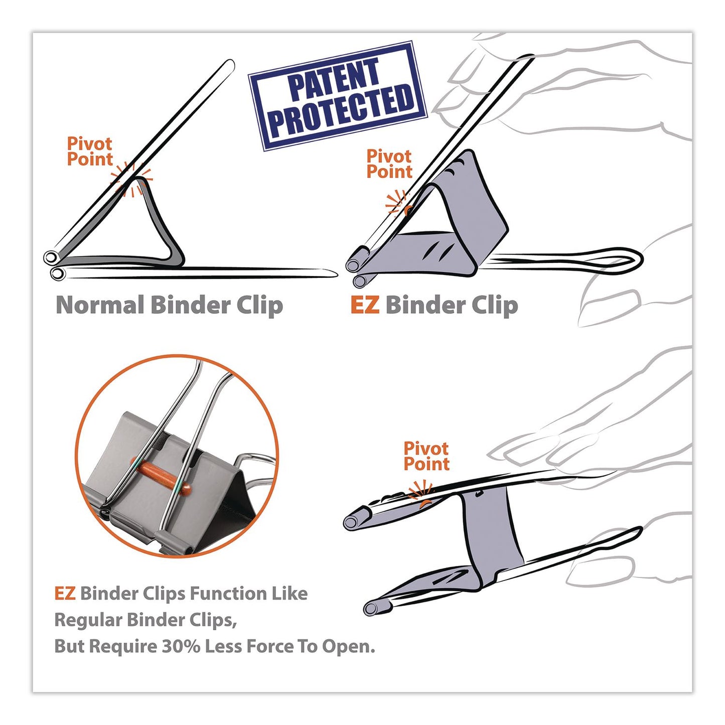 Officemate EZ Binder Clips, Medium, Gray, 48/Pack (OIC99550)