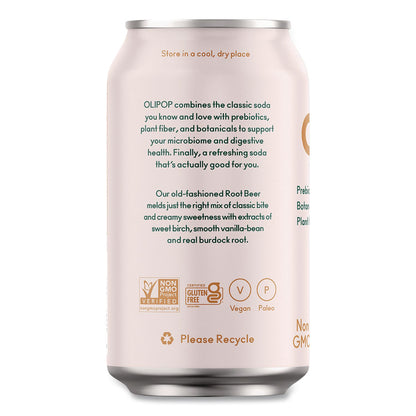OLIPOP® Prebiotic Soda, Root Beer, 12 oz Can, 12/Carton (OLPICO70288)