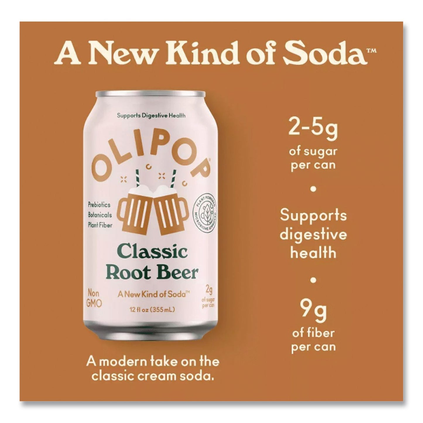 OLIPOP® Prebiotic Soda, Root Beer, 12 oz Can, 12/Carton (OLPICO70288)
