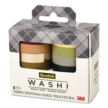 Scotch® Washi Tape, Solid Earth, 0.39" x 7.69 yd, Assorted Colors/Finishes, 8 Rolls/Pack (MMMC10178SOL3)