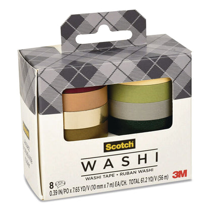 Scotch® Washi Tape, Solid Earth, 0.39" x 7.69 yd, Assorted Colors/Finishes, 8 Rolls/Pack (MMMC10178SOL3)