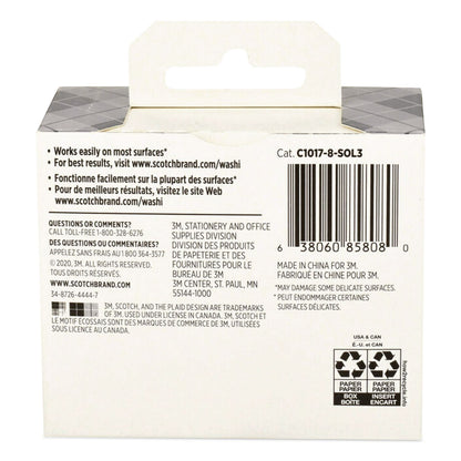 Scotch® Washi Tape, Solid Earth, 0.39" x 7.69 yd, Assorted Colors/Finishes, 8 Rolls/Pack (MMMC10178SOL3)