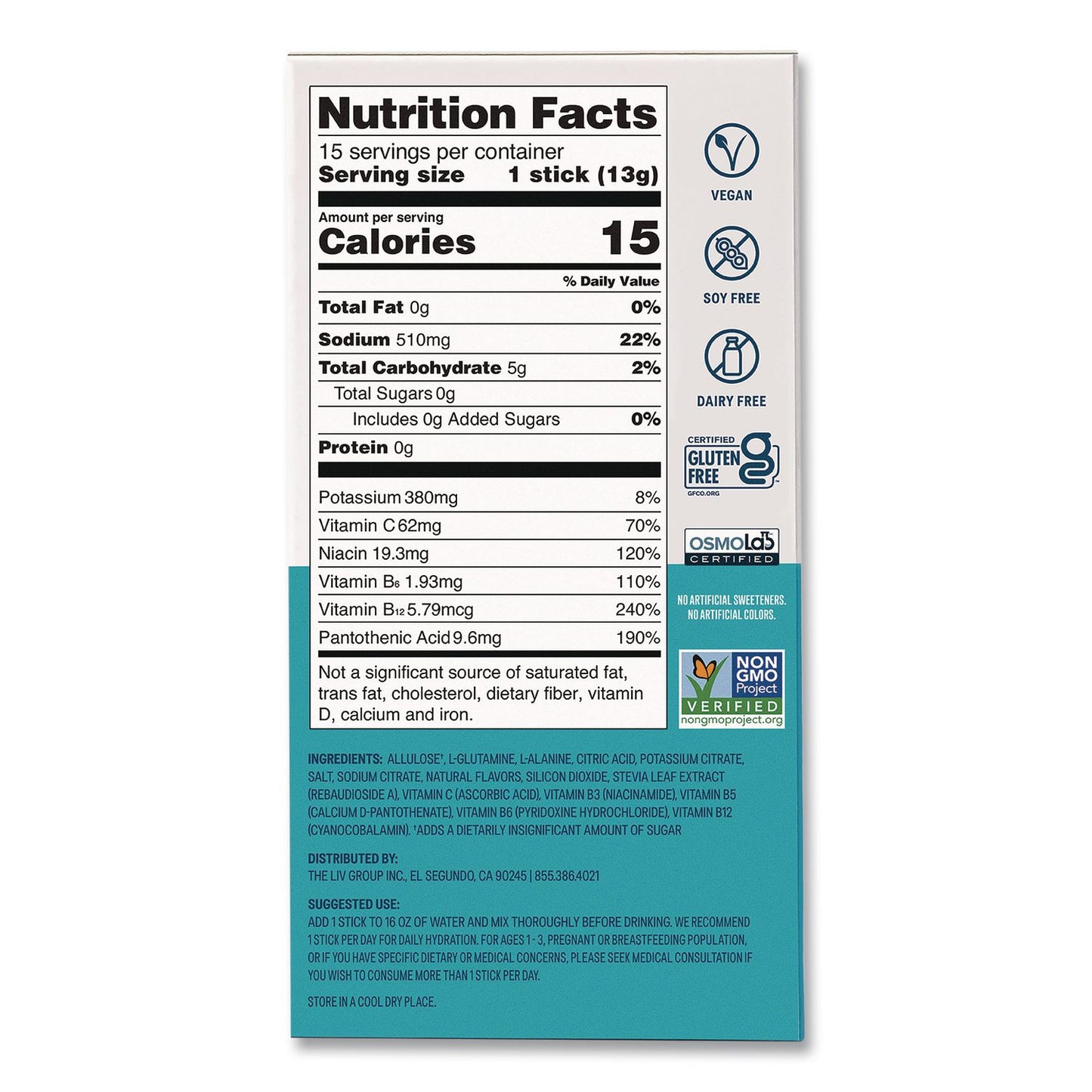 LIQUID I.V.® Sugar-Free Hydration Multiplier, 0.45 oz Stick, Sugar-Free White Peach, 15/Pack (LQVEHC28674)