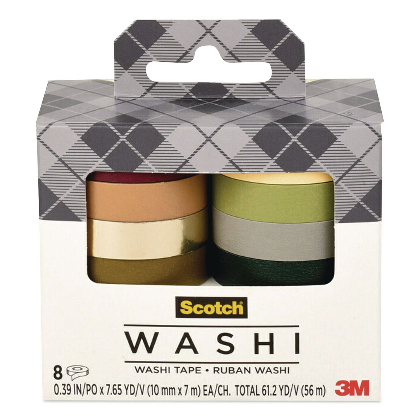 Scotch® Washi Tape, Solid Earth, 0.39" x 7.69 yd, Assorted Colors/Finishes, 8 Rolls/Pack (MMMC10178SOL3)