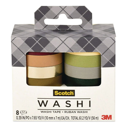 Scotch® Washi Tape, Solid Earth, 0.39" x 7.69 yd, Assorted Colors/Finishes, 8 Rolls/Pack (MMMC10178SOL3)