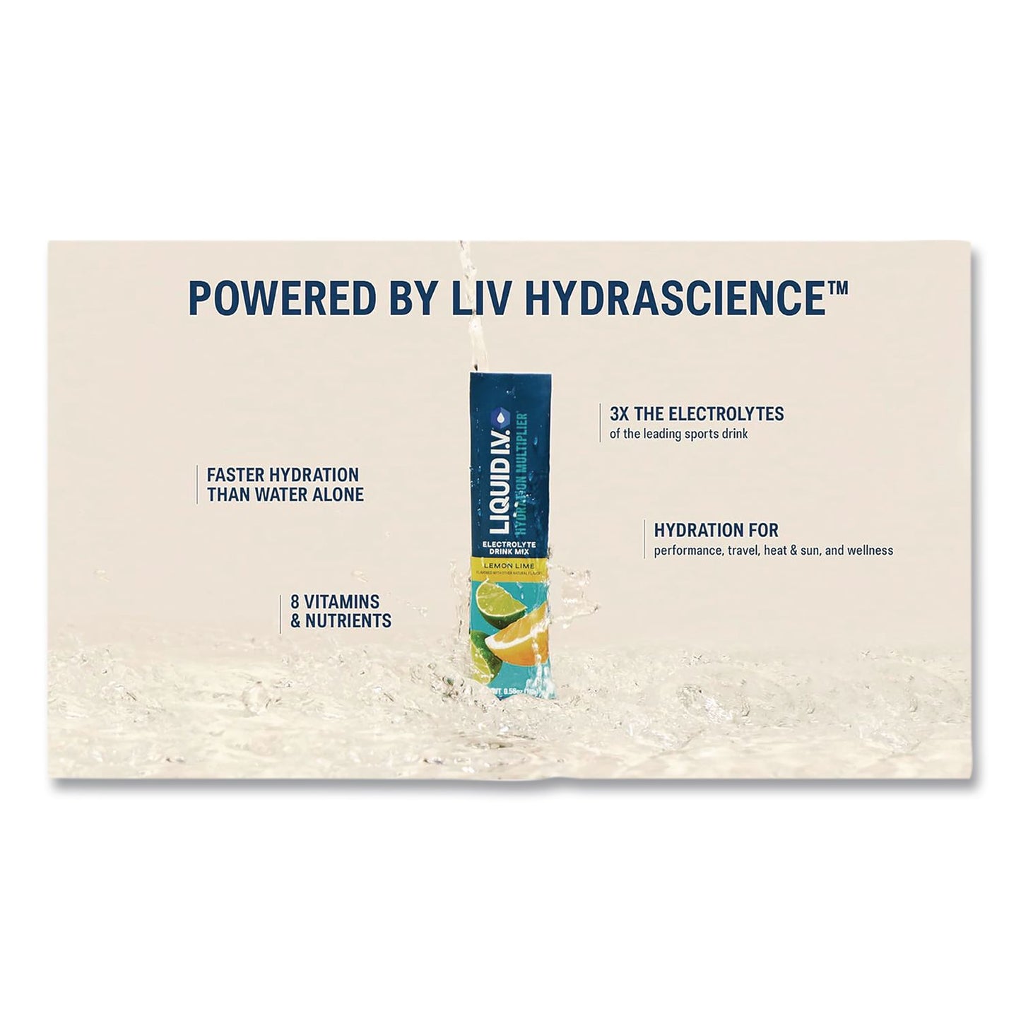 LIQUID I.V.® Hydration Multiplier, Lemon-Lime, 0.56 oz Stick, 15/Pack (LQVEHC47494)