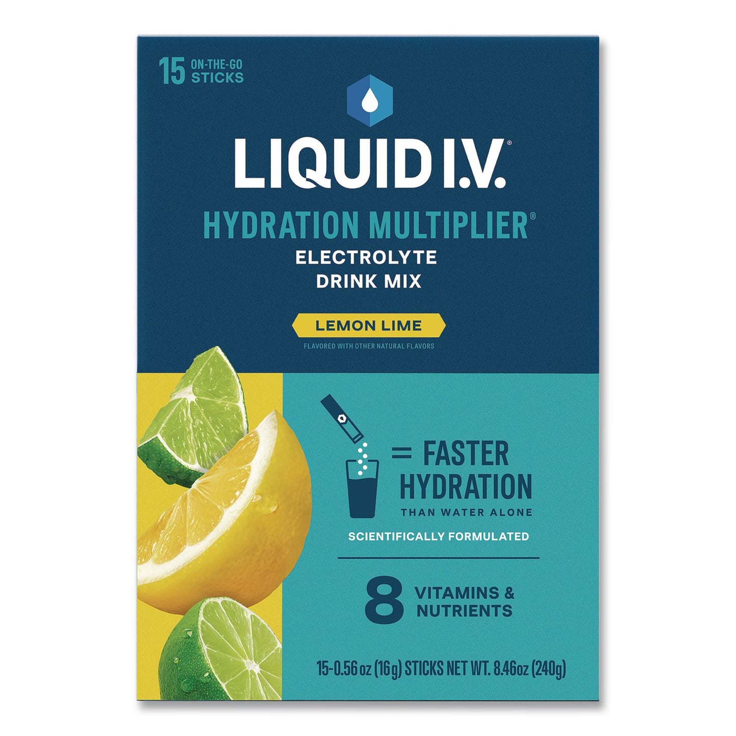 LIQUID I.V.® Hydration Multiplier, Lemon-Lime, 0.56 oz Stick, 15/Pack (LQVEHC47494)