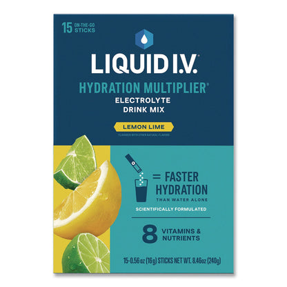 LIQUID I.V.® Hydration Multiplier, Lemon-Lime, 0.56 oz Stick, 15/Pack (LQVEHC47494)