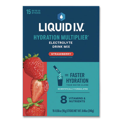 LIQUID I.V.® Hydration Multiplier, Strawberry, 0.56 oz Stick, 15/Pack (LQVEHC47495)