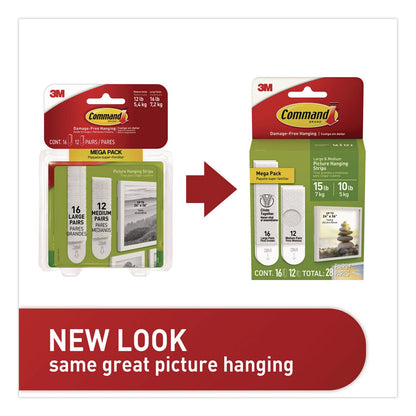 Command™ Damage-Free Hanging Picture Hanging Strip Pairs, (16) Large (0.75" x 3.65"), (12) Medium (0.63" x 2.75"), White, 28/Pack (MMMMMM1720928ES)