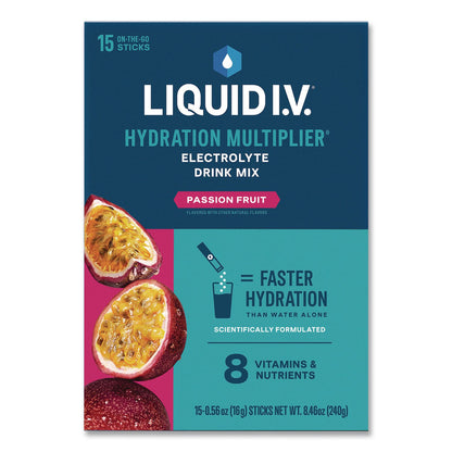 LIQUID I.V.® Hydration Multiplier, Passion Fruit, 0.56 oz Stick, 15/Pack (LQVEHC47496)