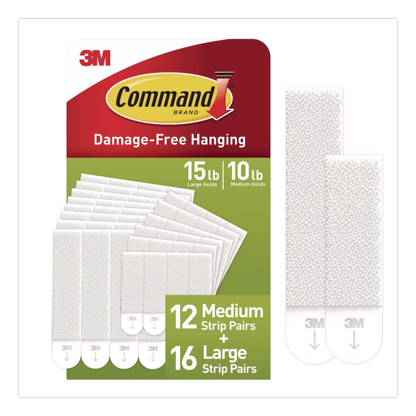 Command™ Damage-Free Hanging Picture Hanging Strip Pairs, (16) Large (0.75" x 3.65"), (12) Medium (0.63" x 2.75"), White, 28/Pack (MMMMMM1720928ES)