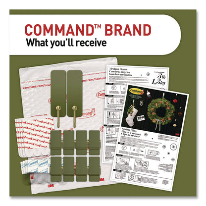 Command™ Limited Edition Decorative Hook Variety Pack, (8) Mini Spring Hooks, (2) Medium Hooks (Supports 3lb), Sage Green/Brass, 10/PK (MMMSGMHP10ESF)