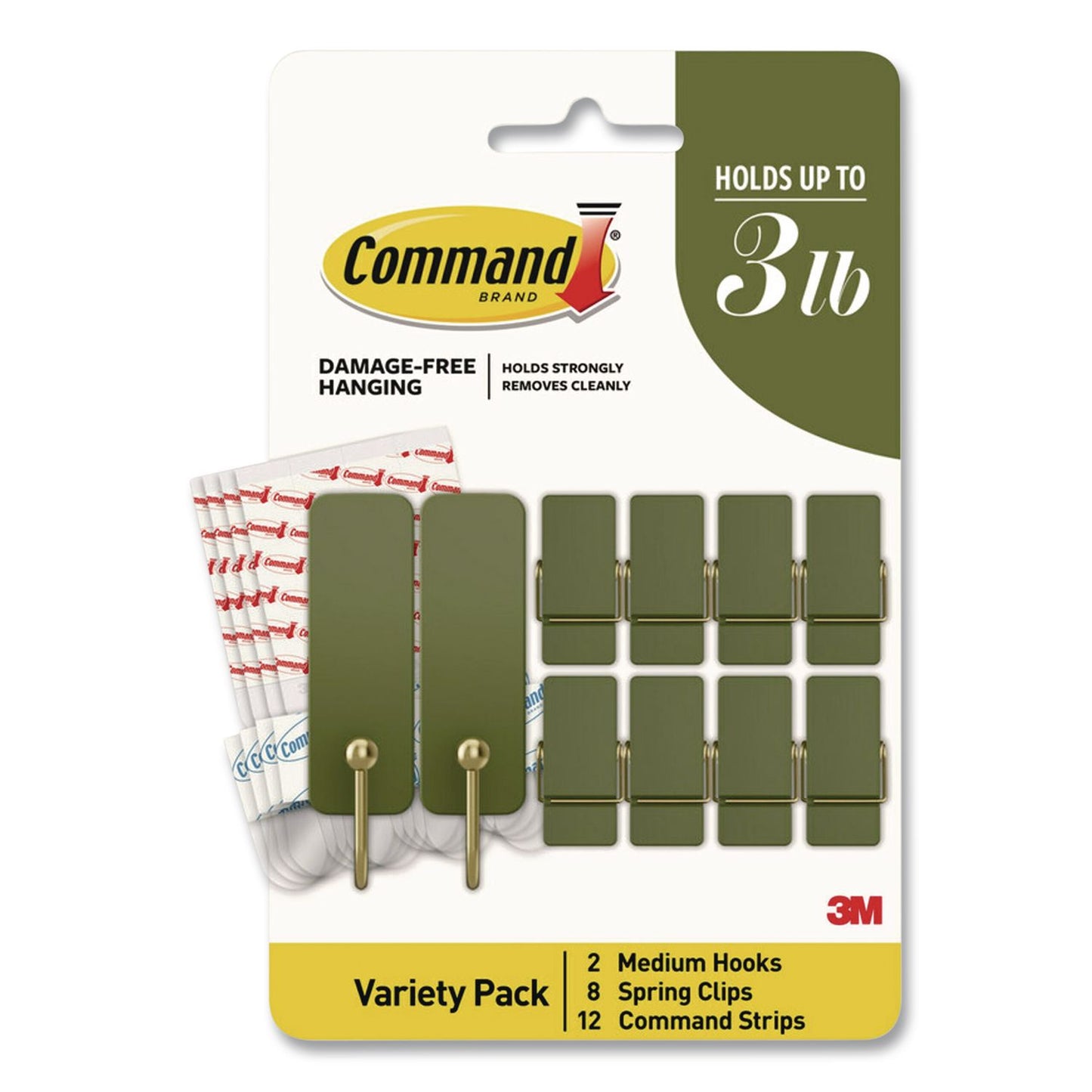 Command™ Limited Edition Decorative Hook Variety Pack, (8) Mini Spring Hooks, (2) Medium Hooks (Supports 3lb), Sage Green/Brass, 10/PK (MMMSGMHP10ESF)