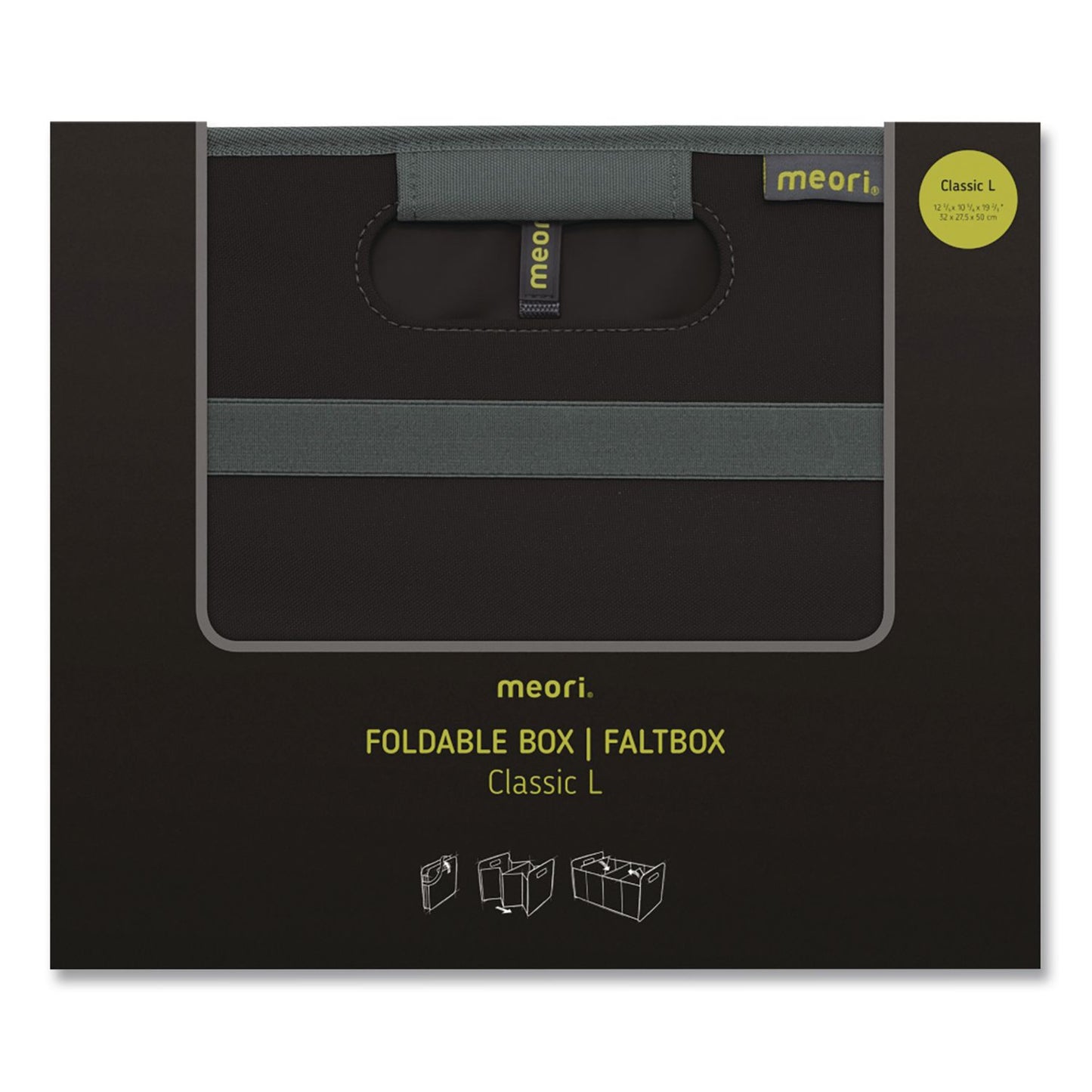 meori® Classic Foldable Storage Box, Large, 2 Sections, 12.6 x 19.69 x 10.83, Lava Black (MOIA100001)