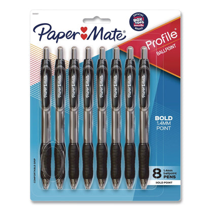 Paper Mate® Profile Ballpoint Pen, Retractable, Bold 1.4 mm, Black Ink, Smoke/Black Barrel, 8/Pack (PAP1960667)