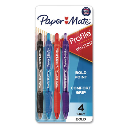 Paper Mate® Profile Ballpoint Pen, Retractable, Bold 1.4 mm, Assorted Ink and Barrel Colors, 4/Pack (PAP196066389473)