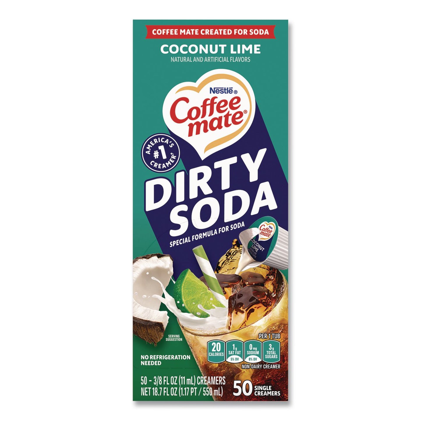 Coffee mate® Dirty Soda Coconut Lime Dairy-Free Liquid Creamer, 0.38 oz Mini Cup, 50/Box (NES33540)