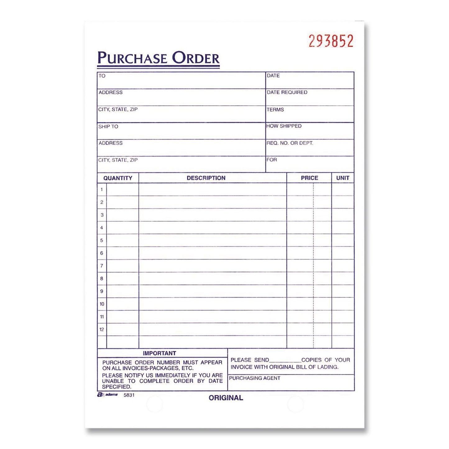 Adams® Multipart Purchase Order Pad, Three Part Carbonless, 5.56 x 8.44, 50 Forms Total (ABFTC583110EA)