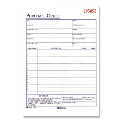 Adams® Multipart Purchase Order Pad, Three Part Carbonless, 5.56 x 8.44, 50 Forms Total (ABFTC583110EA)
