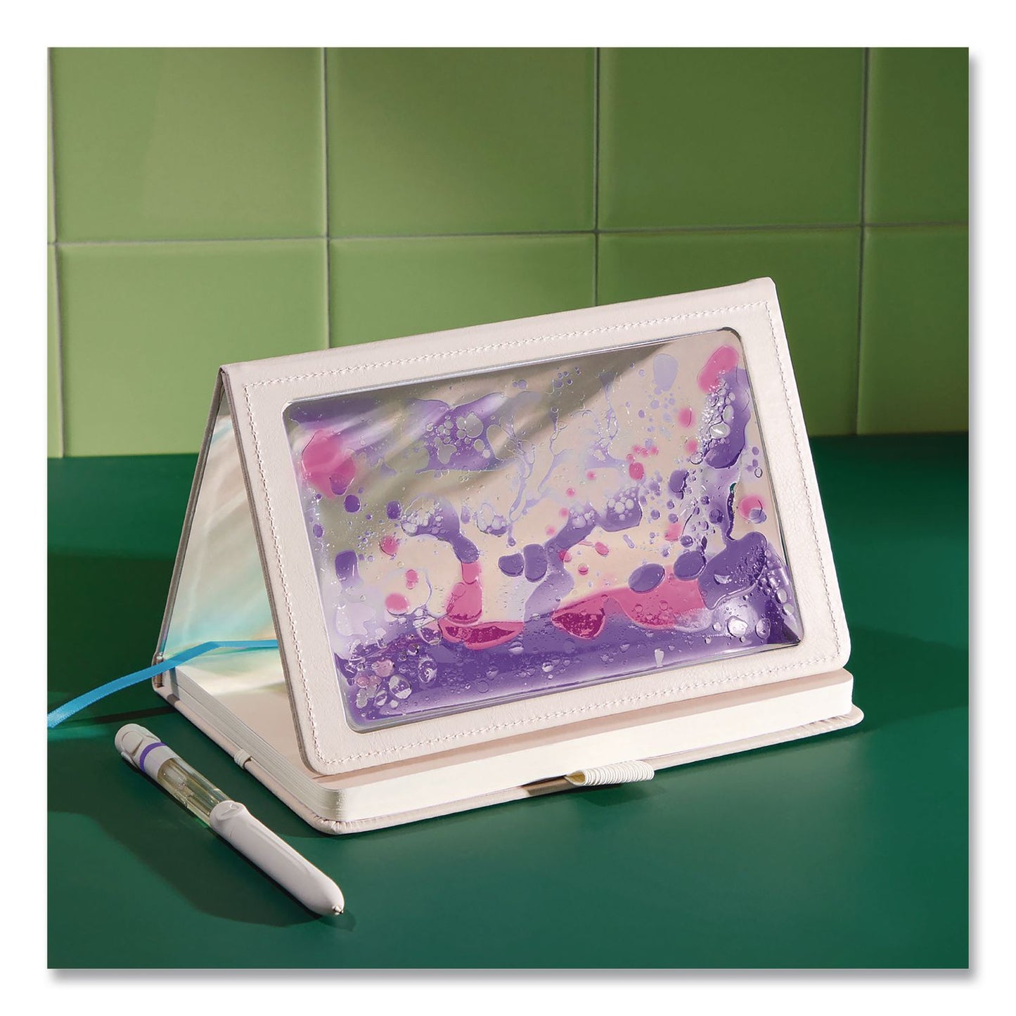 Lifelines® Shake It Up Sensory Journal, Interactive Purple/Pink Color-Fusing Oil Ocean, Wide/Legal Rule, Cream Cover, (80) 8 x 5 Sheets (LLN160110)