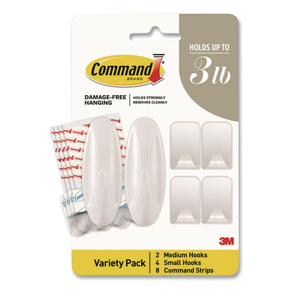 Command™ Limited Edition Decorative Hook Variety Pack, (4) Small (Supports 1 lb), (2) Medium (Supports 3 lb), Plastic, White, 6/Pack (MMMPRMHP6ESF)