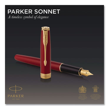 Parker® Sonnet Fountain Pen with Gift Box, Medium Fountain Nib, Red Ink, Red Lacquer/Gold Barrel (PAR1931474)