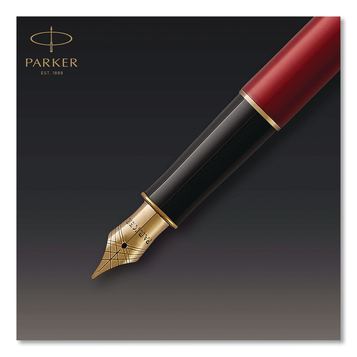 Parker® Sonnet Fountain Pen with Gift Box, Medium Fountain Nib, Red Ink, Red Lacquer/Gold Barrel (PAR1931474)