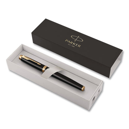 Parker® IM Fountain Pen with Gift Box, Medium Fountain Nib, Blue Ink, Black Lacquer/Gold Barrel (PAR1931645)