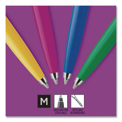Parker® Jotter Ballpoint Pen, Spirit of the 1990s Collection, Retractable, Medium 0.7 mm, Black Ink, Assorted Barrel Colors, 4/Pack (PAR2084405)