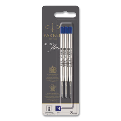 Parker® Quinkflow Refill for Parker Ballpoint Pen, Medium Conical Tip, Blue Ink, 3/Pack (PAR2119152)