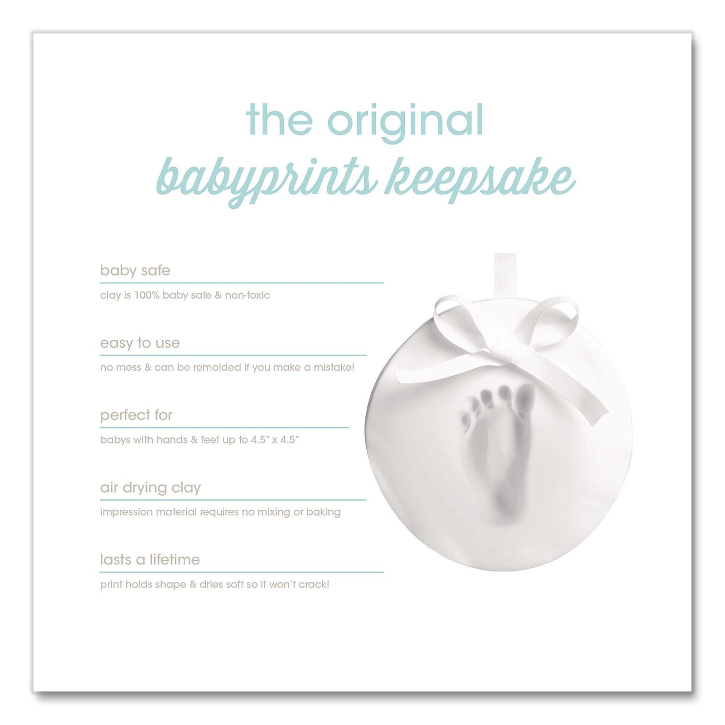 pearhead® Babyprints Handprint or Footprint Keepsake Ornament Kit, 100% Baby Safe Impression Material/Shaping Ring/Ribbon/Pin (PEH50020)