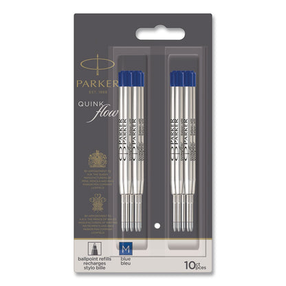 Parker® Quinkflow Refill for Parker Ballpoint Pen, Medium Conical Tip, Blue Ink, 10/Pack (PAR2119154)