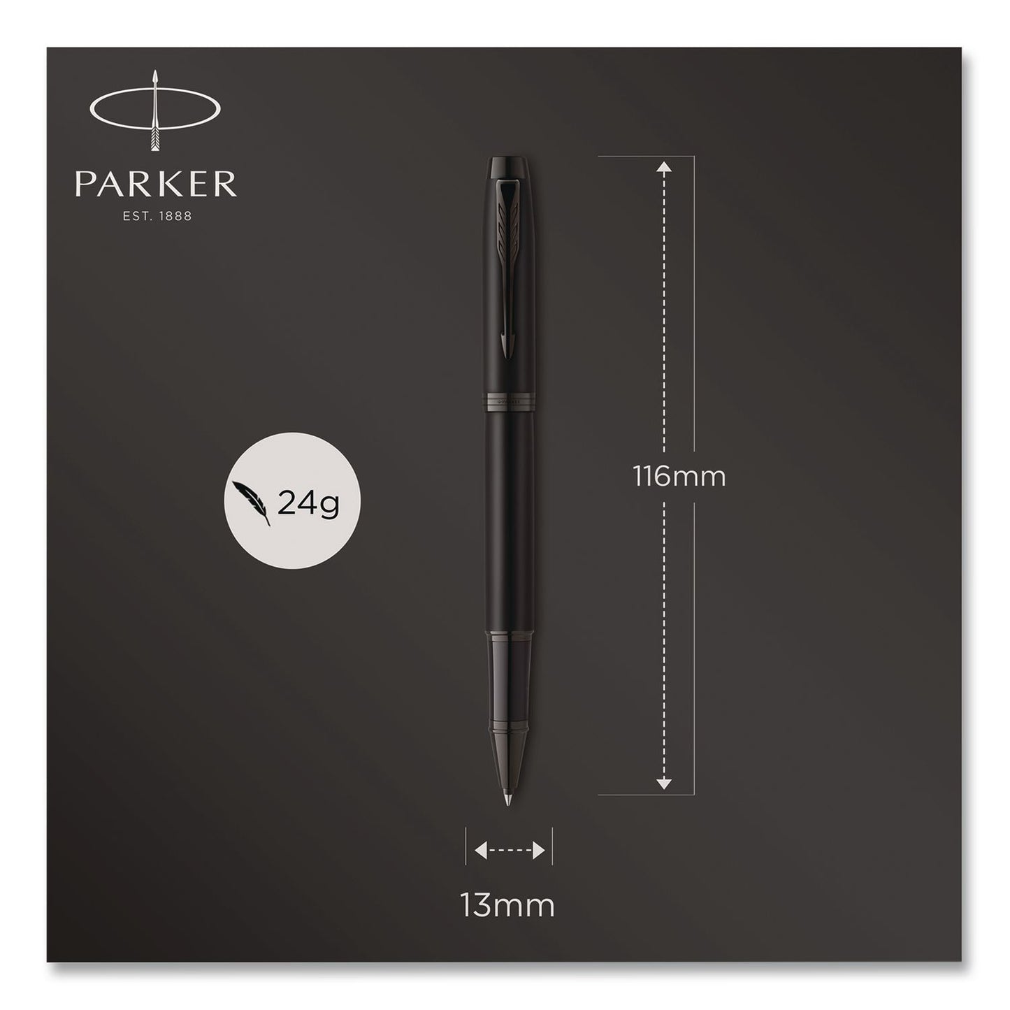 Parker® IM Rollerball Pen, Monochrome Collection, Stick, Fine, Black Ink, Matte Black/PVD Barrel (PAR2127743)