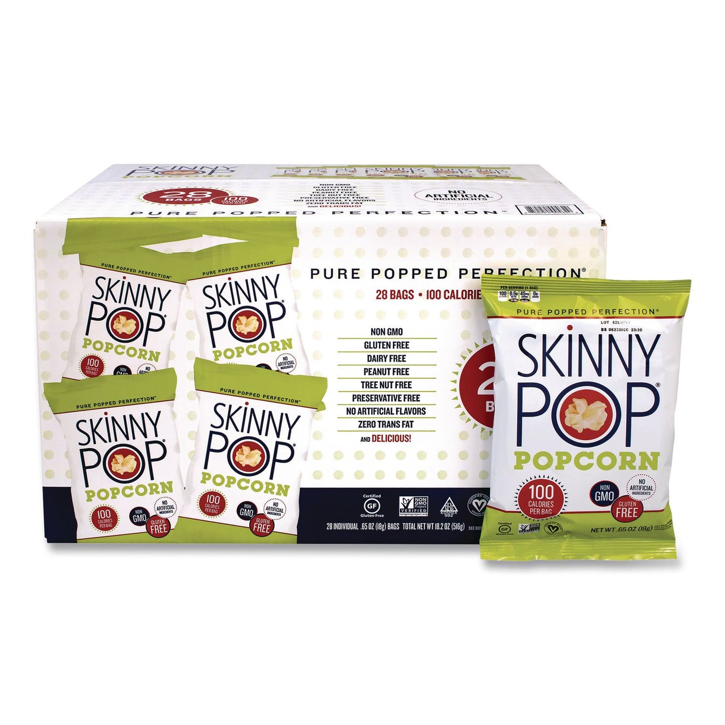SkinnyPop® Popcorn, Original, 0.65 oz Bag, 28/Carton (PCNSKP00462)