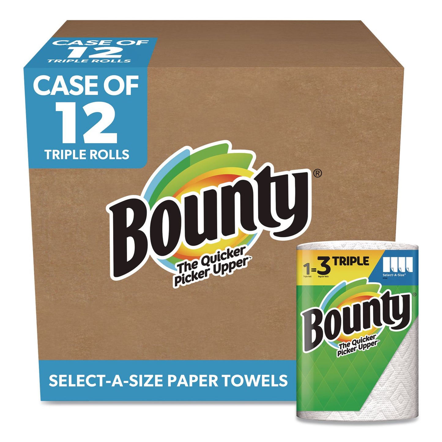 Bounty® Select-A-Size Triple Roll Paper Towels, 2-Ply, 5.9 x 11, White, 123 Sheets/Roll, 12 Rolls/Carton (PGC60107)