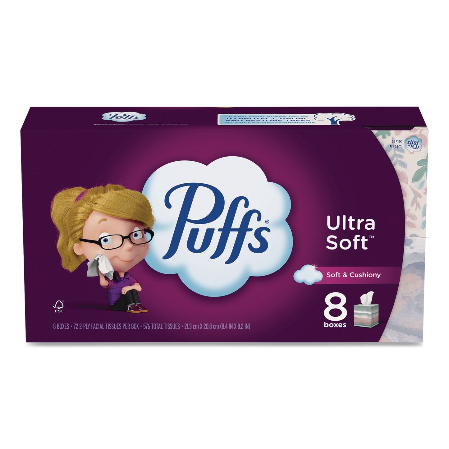 Puffs® Ultra Soft Facial Tissue, 2-Ply, White, 72 Sheets/Box, 8 Boxes/Pack (PGC61971)