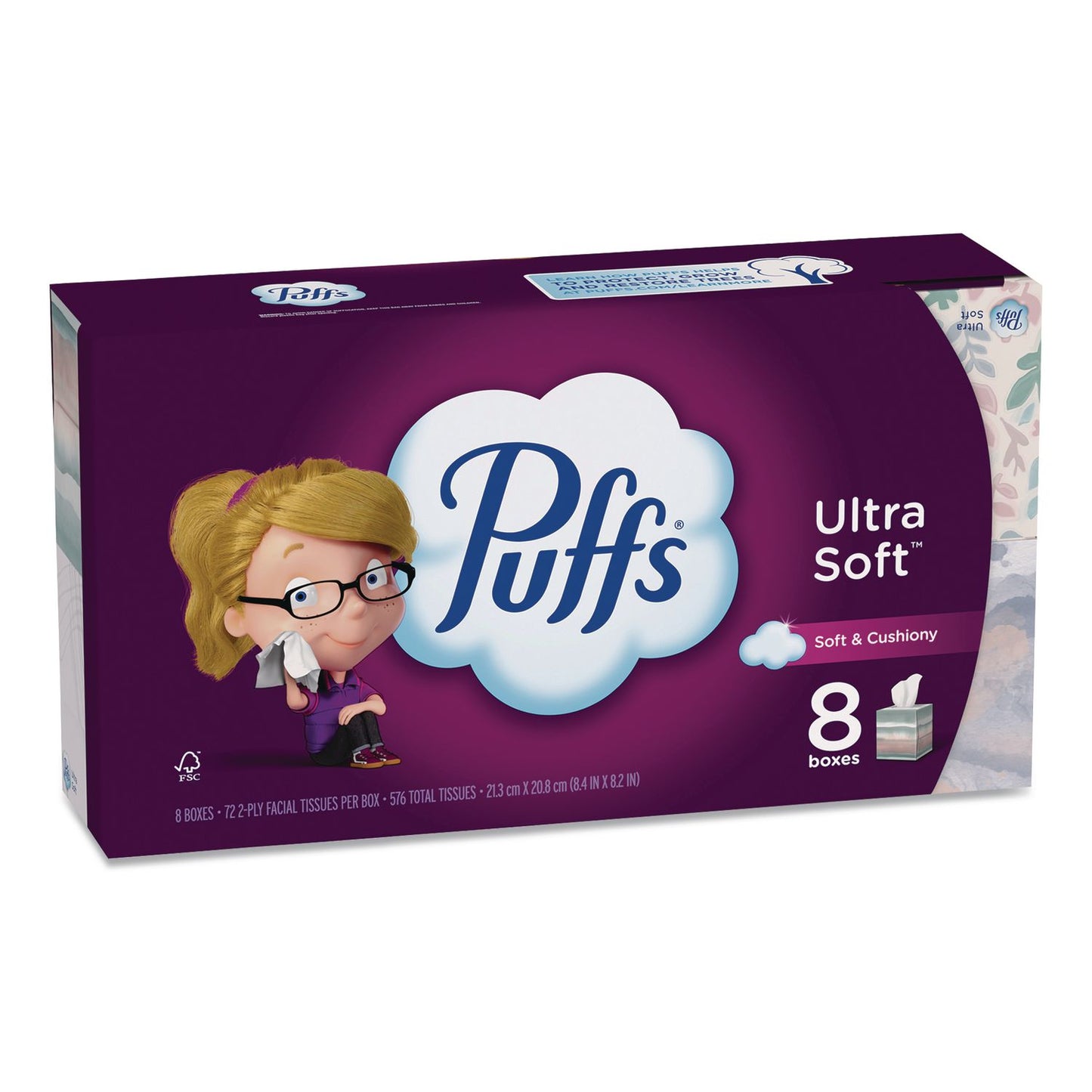 Puffs® Ultra Soft Facial Tissue, 2-Ply, White, 72 Sheets/Box, 8 Boxes/Pack (PGC61971)