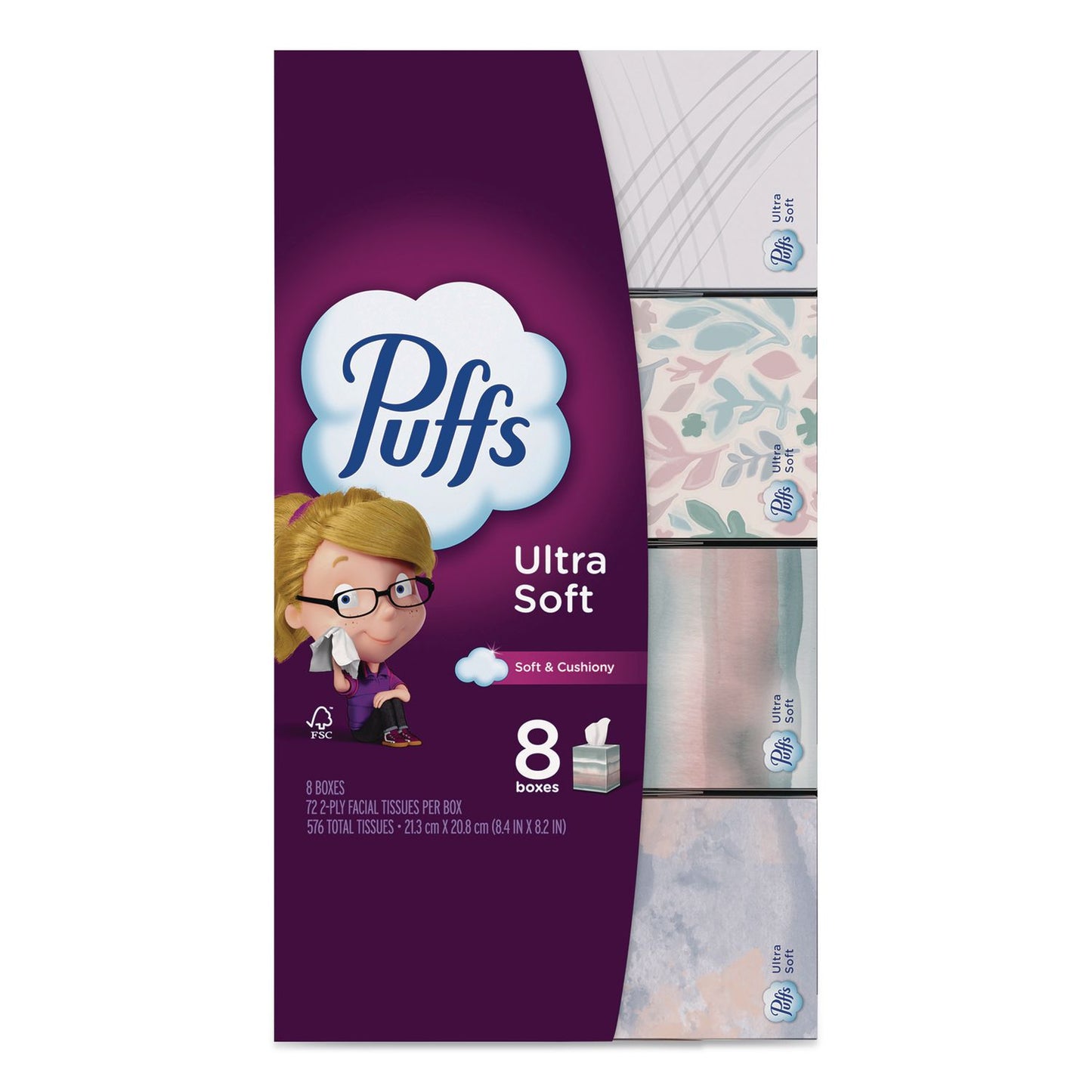 Puffs® Ultra Soft Facial Tissue, 2-Ply, White, 72 Sheets/Box, 8 Boxes/Pack (PGC61971)