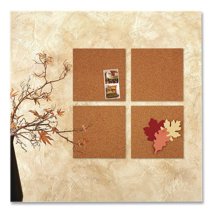 Quartet® Cork Bulletin Board Tiles, 1 ft x 1 ft, Brown Surface, Frameless, 4/Pack (QRT102)