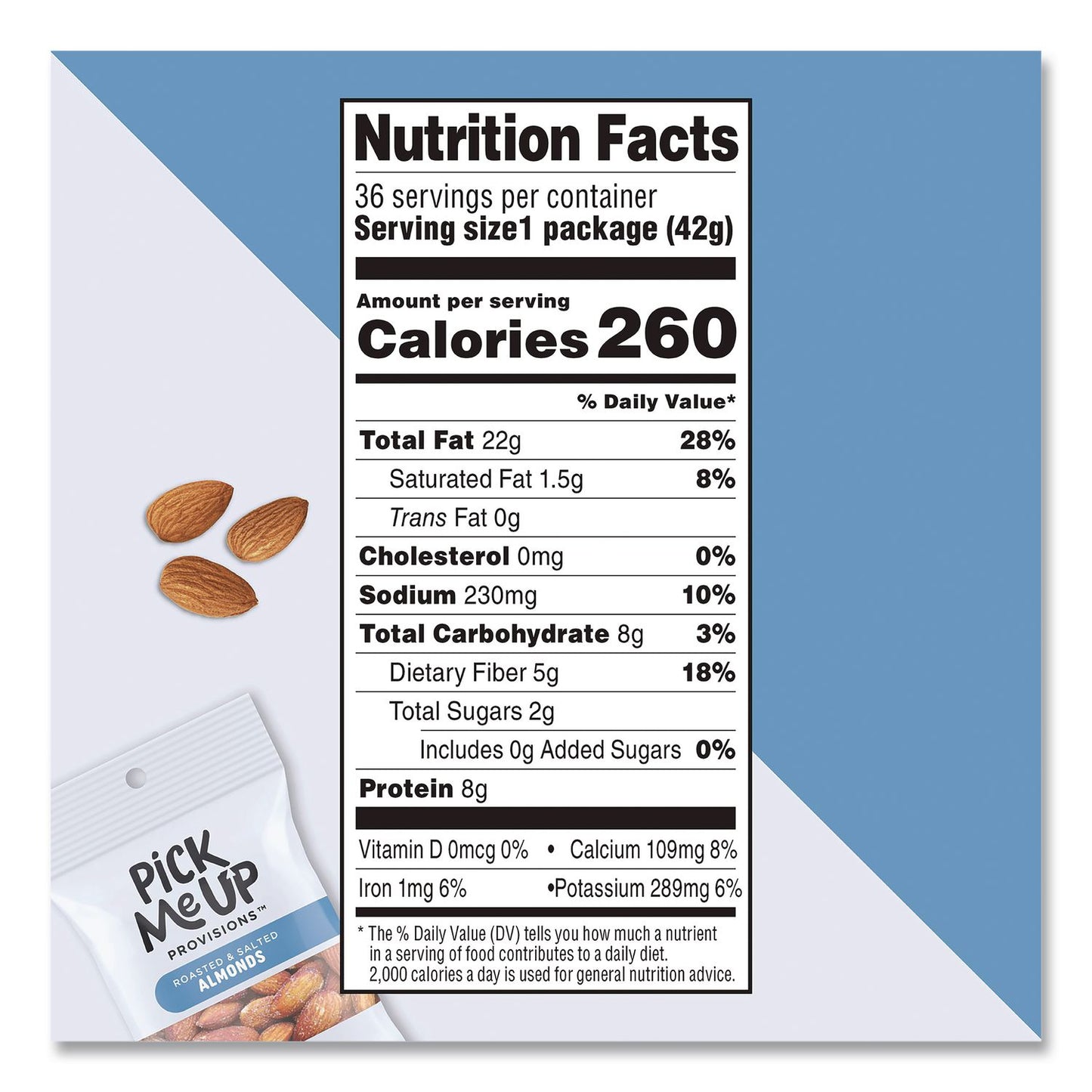 Pick Me Up Provisions™ Roasted and Salted Almonds, 1.5 oz Pouch, 36/Box (PIEPM62980)