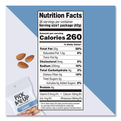 Pick Me Up Provisions™ Roasted and Salted Almonds, 1.5 oz Pouch, 36/Box (PIEPM62980)