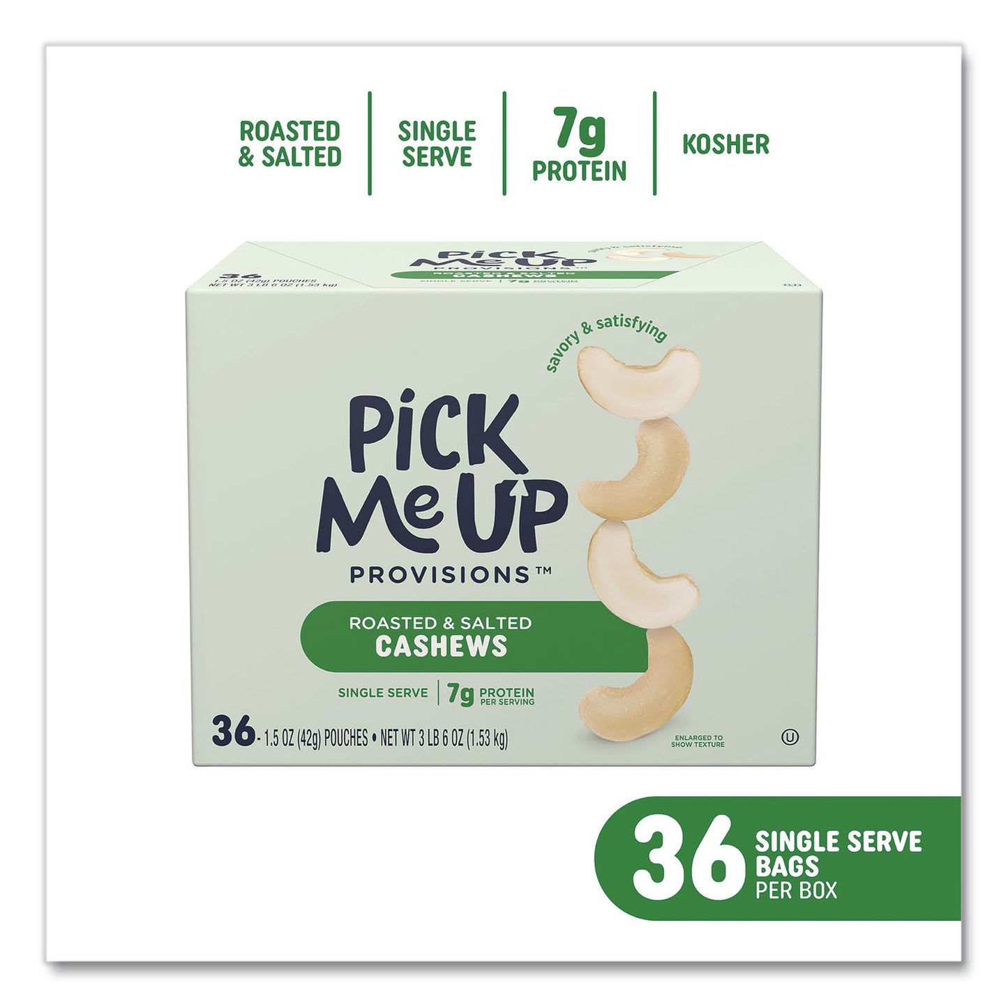 Pick Me Up Provisions™ Roasted and Salted Cashews, 1.5 oz Pouch, 36/Box (PIEPM62981)