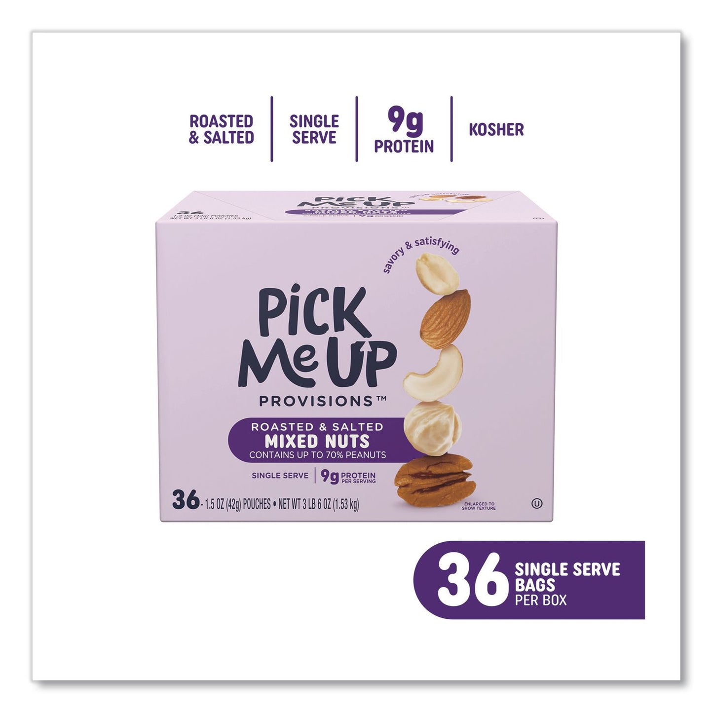 Pick Me Up Provisions™ Roasted and Salted Mixed Nuts, 1.5 oz Pouch, 36/Box (PIEPM62982)
