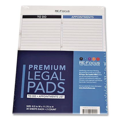 RE-Focus The Creative Office Premium Legal To-Do/Appointment List Pads, List Format, (30) Light Blue/Dark Blue/White Marble 8.5 x 11 Sheets, 2/Pack (RFCBLUELEGALPAD)